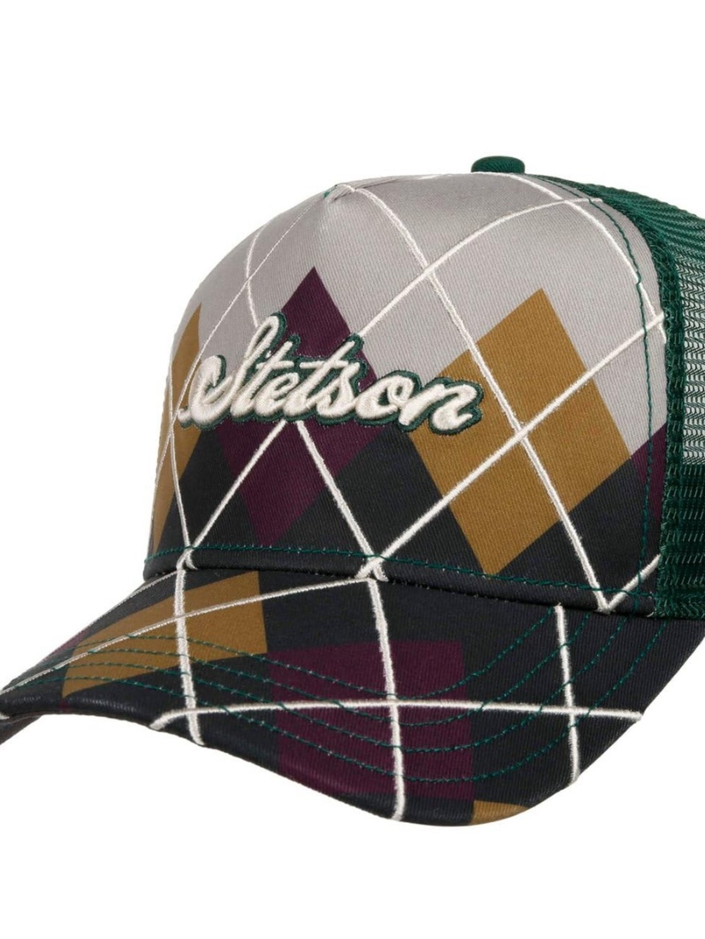NWT Stetson Argyle Check Trucker Cap